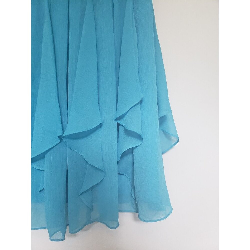David's Bridal Women 12 Semi Formal Prom Dress Blue Strapless Ruffle Knee Length - Picture 3 of 5